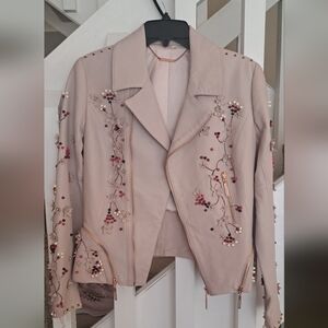 Elie Tahari  Stunning Emalia Lamb Leather Beaded Moto Jacket   XS New W/Out  Tag